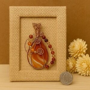 Carnelian Agate‎ Copper Wire Wrapped Pendant Necklace Boho Gemstone Jewelry